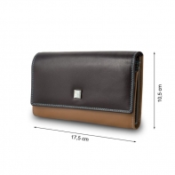Skórzany portfel damski marki DuDu®, ciemny brąz, błękit + inne
