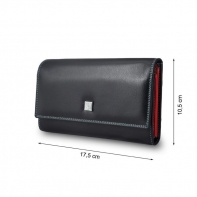 Skórzany portfel damski marki DuDu®, czarny z kolorowym środkiem