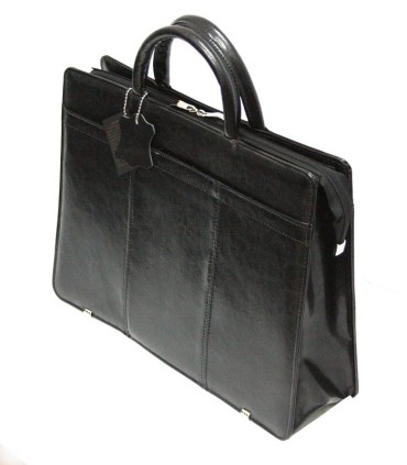 Teczka damska ze skóry naturalnej, jednokomorowa, granatowa