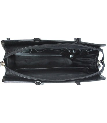 Teczka damska ze skóry naturalnej, jednokomorowa, granatowa