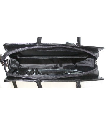 Teczka damska ze skóry naturalnej, jednokomorowa, granatowa