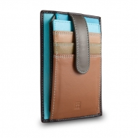 Skórzany portfel na karty marki DuDu®, ciemny brąz, błękit + inne