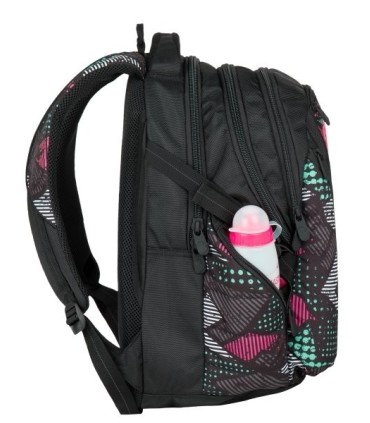 Plecak szkolny młodzieżowy Bagmaster trzykomorowy czarny z kolorowymi wstawkami