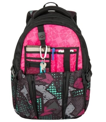 Plecak szkolny młodzieżowy Bagmaster trzykomorowy czarny z kolorowymi wstawkami