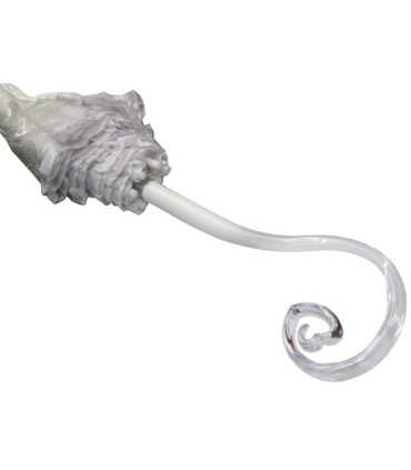 Głęboka przezroczysta parasolka damska z falbanką, koronka