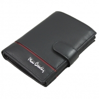 Męski portfel Pierre Cardin RFID ze skóry czarny z bordową wstawką
