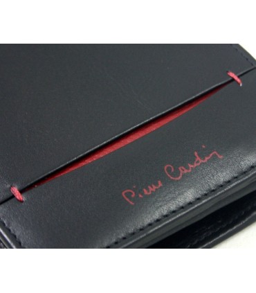 Portfel męski Pierre Cardin ze skóry naturalnej czarny z bordową wstawką