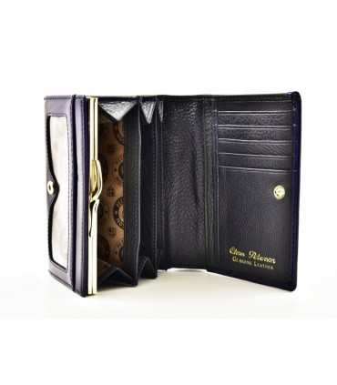 Elegancki, skórzany portfel damski Peterson, lakierowany granatowy