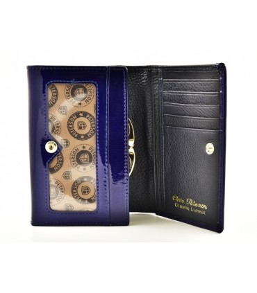 Elegancki, skórzany portfel damski Peterson, lakierowany granatowy