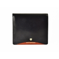 Pionowy skórzany portfel męski marki Peterson, czarny z czerwoną wstawką