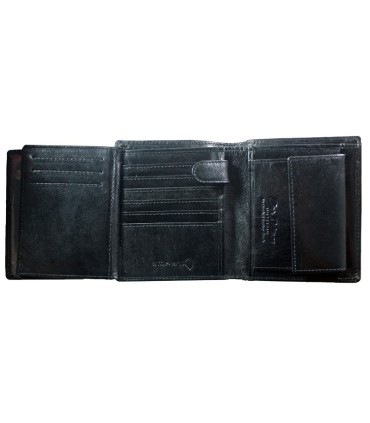 Pionowy skórzany portfel męski marki Peterson, czarny z czerwoną wstawką