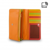 Skórzany portfel damski marki DuDu®, RFID, czerwony + zielony