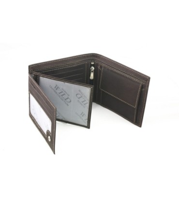 Poziomy portfel męski Always Wild ze skóry nubukowej - ciemny brąz