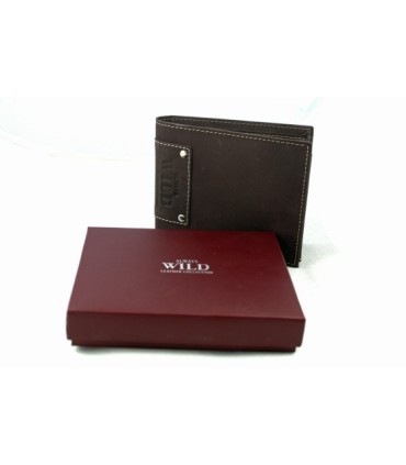 Poziomy portfel męski Always Wild ze skóry nubukowej - ciemny brąz