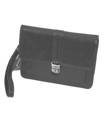 Męska skórzana saszetka z zapinką w kolorze szarym