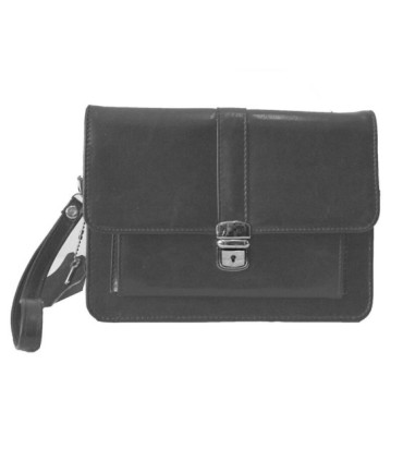 Męska skórzana saszetka z zapinką w kolorze szarym