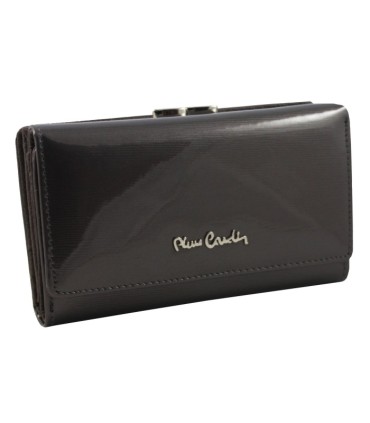 Skórzana lakierowana portmonetka Pierre Cardin w kolorze grafitowym