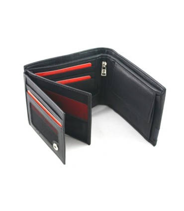 Portfel męski Pierre Cardin RFID ze skóry naturalnej czarny z niebieską wstawką