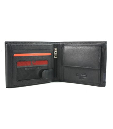 Portfel męski Pierre Cardin RFID ze skóry naturalnej czarny z niebieską wstawką