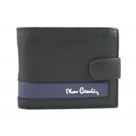 Mały portfel męski Pierre Cardin RFID ze skóry naturalnej czarny z niebieską wstawką