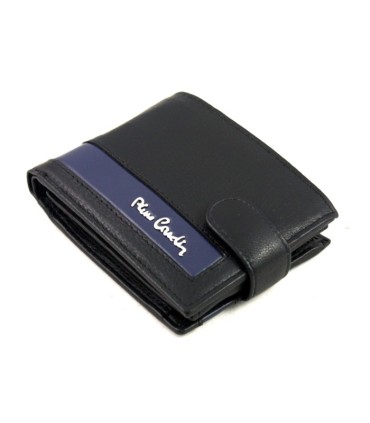 Mały portfel męski Pierre Cardin RFID ze skóry naturalnej czarny z niebieską wstawką