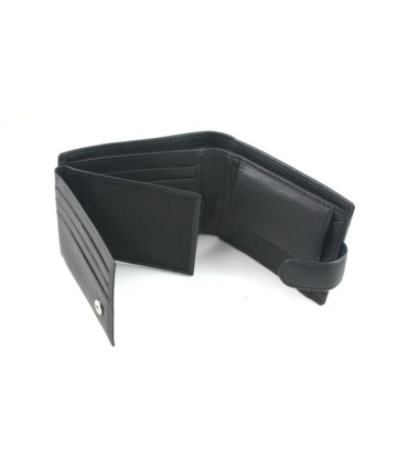 Mały portfel męski Pierre Cardin RFID ze skóry naturalnej czarny z niebieską wstawką