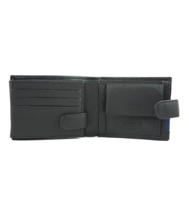 Mały portfel męski Pierre Cardin RFID ze skóry naturalnej czarny z niebieską wstawką