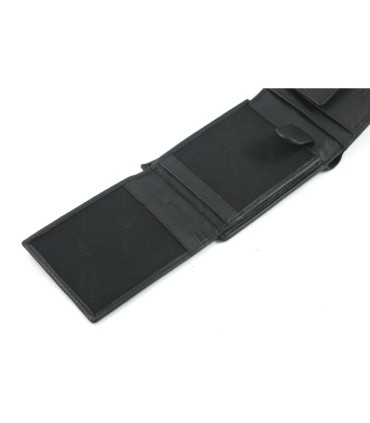 Mały portfel męski Pierre Cardin RFID ze skóry naturalnej czarny z niebieską wstawką