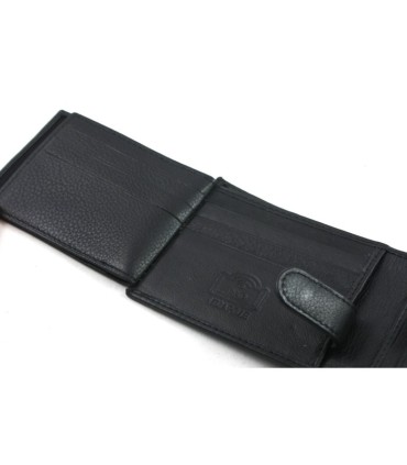 Mały portfel męski Pierre Cardin RFID ze skóry naturalnej czarny z niebieską wstawką