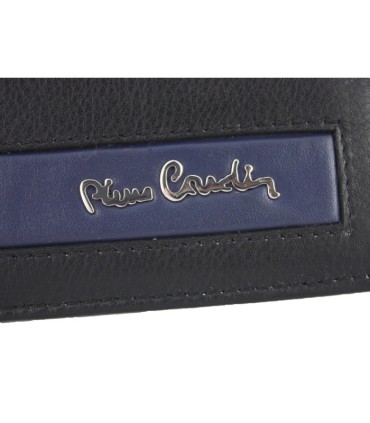 Mały portfel męski Pierre Cardin RFID ze skóry naturalnej czarny z niebieską wstawką