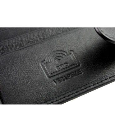 Mały portfel męski Pierre Cardin RFID ze skóry naturalnej czarny z niebieską wstawką