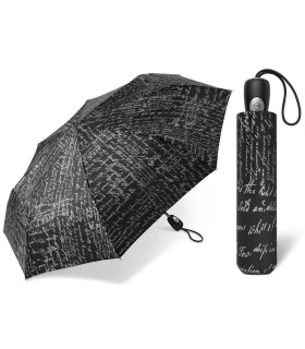 Automatyczna parasolka damska Pierre Cardin czarna w srebrne napisy