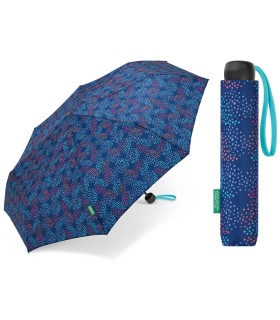 Niewielka, lekka parasolka BENETTON niebieska w kolorowe koła