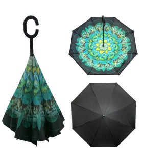 Parasol odwrócony "Revers" z podwójnym materiałem wzorzysty