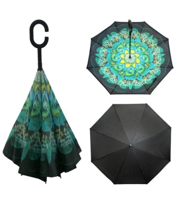 Parasol odwrócony "Revers" z podwójnym materiałem wzorzysty