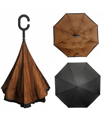 Parasol odwrócony "Revers" z podwójnym materiałem dwa kolory: czarny + inny