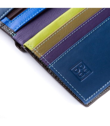 Cienki skórzany portfel damski marki DuDu®, RFID, brązowy, granat + inne