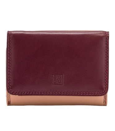 Skórzany mały portfel damski marki DuDu®, burgund + żółty