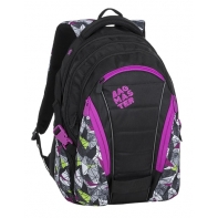 Młodzieżowy plecak Bagmaster trzykomorowy czarny z fioletowymi wstawkami