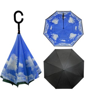 Parasol odwrócony "Revers" z podwójnym materiałem wzorzysty