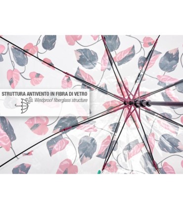Głęboka parasolka damska Perletti przezroczysta w listki