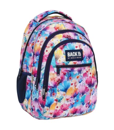 Plecak szkolny trzykomorowy Derform BACKUP model O KWIATY LETNIE
