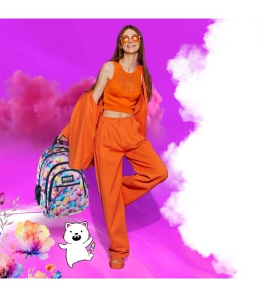 Plecak szkolny trzykomorowy Derform BACKUP model O KWIATY LETNIE