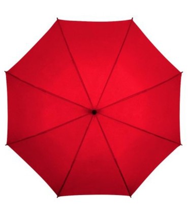 Bardzo duża parasolka w kolorze czerwonym, z rączką stylizowaną na drewno