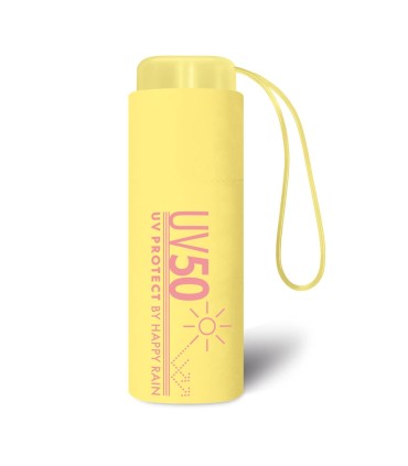 Parasolka przeciwsłoneczna  UV SPF 50 i przeciwdeszczowa Happy Rain, kieszonkowa 16 cm, żółta