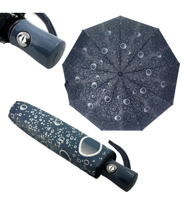 Otwierana i zamykana automatycznie parasolka damska Tiross – Srebrne Krople, granatowa