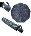 Otwierana i zamykana automatycznie parasolka damska Tiross – Srebrne Krople, granatowa