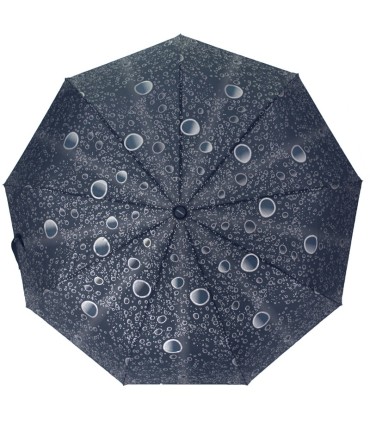 Otwierana i zamykana automatycznie parasolka damska Tiross – Srebrne Krople, granatowa