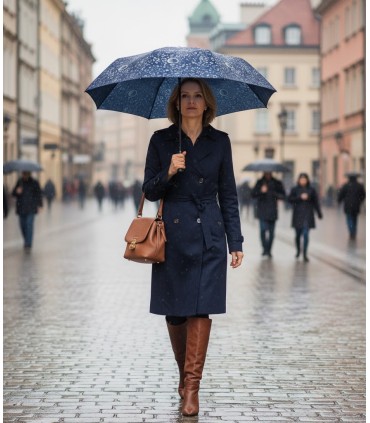 Otwierana i zamykana automatycznie parasolka damska Tiross – Srebrne Krople, granatowa