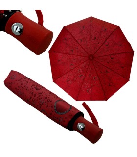 Otwierana i zamykana automatycznie parasolka damska Tiross – Srebrne Krople, bordowa